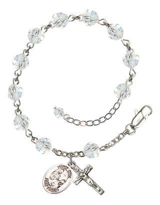 Sterling Silver 6mm Austrian Crystal Saint Fina Rosary Bracelet in Crystal Engraved Catholic Saint Jewelry