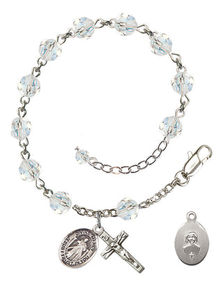 Adjustable Sterling Silver 6mm Austrian Crystal Divine Mercy Rosary Bracelet in Crystal