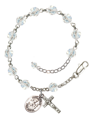 Sterling Silver 6mm Austrian Crystal Saint Kieran Rosary Bracelet in Crystal Engraved Catholic Saint Jewelry