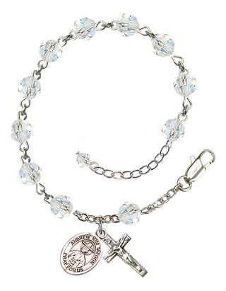 Sterling Silver 6mm Austrian Crystal Saint Andrew Kim Taegon Rosary Bracelet in Crystal Engraved Catholic Saint Jewelry