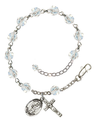 Sterling Silver 6mm Austrian Crystal Saint Uriel the Archangel Rosary Bracelet in Crystal Engraved Catholic Saint Jewelry