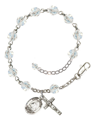 Sterling Silver 6mm Austrian Crystal Saint Theodora Rosary Bracelet in Crystal Engraved Catholic Saint Jewelry