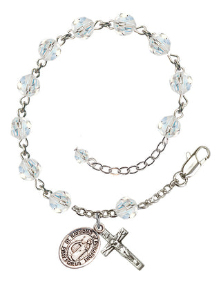 Sterling Silver 6mm Austrian Crystal Saint Raymond of Penafort Rosary Bracelet in Crystal Engraved Catholic Saint Jewelry