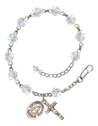 Sterling Silver 6mm Austrian Crystal Saint Bernadine of Sienna Rosary Bracelet in Crystal Engraved Catholic Saint Jewelry
