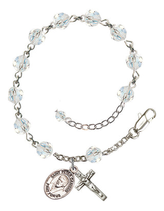Sterling Silver 6mm Austrian Crystal Saint Peter Canisius Rosary Bracelet in Crystal Engraved Catholic Saint Jewelry