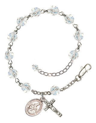 Sterling Silver 6mm Austrian Crystal Saint Margaret of Scotland Rosary Bracelet in Crystal Engraved Catholic Saint Jewelry