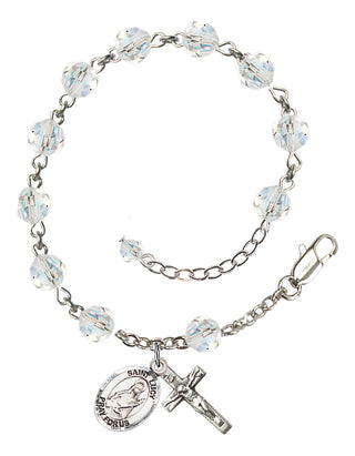 Sterling Silver 6mm Austrian Crystal Saint Lucy Rosary Bracelet in Crystal Engraved Catholic Saint Jewelry