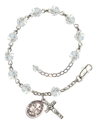 Sterling Silver 6mm Austrian Crystal Saint Mary Magdalene of Canossa Rosary Bracelet in Crystal Engraved Catholic Saint Jewelry