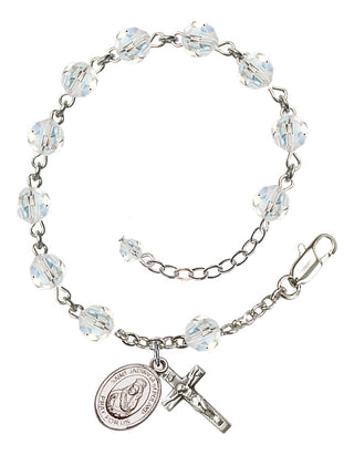 Sterling Silver 6mm Austrian Crystal Saint Jadwiga of Poland Rosary Bracelet in Crystal Engraved Catholic Saint Jewelry
