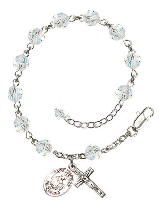 Sterling Silver 6mm Austrian Crystal Saint Norbert of Xanten Rosary Bracelet in Crystal Engraved Catholic Saint Jewelry