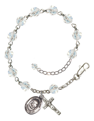 Sterling Silver 6mm Austrian Crystal Saint John XXIII Rosary Bracelet in Crystal Engraved Catholic Saint Jewelry