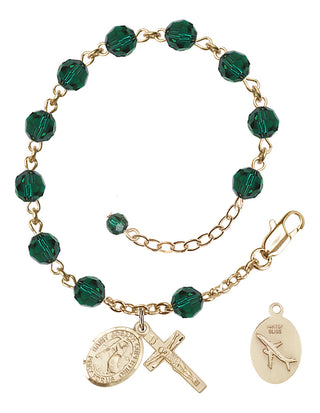 Adjustable 14 Karat Gold-Filled 6mm Austrian Crystal Saint Joseph of Cupertino Rosary Bracelet in Emerald