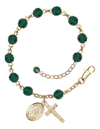 14kt Gold-Filled 6mm Austrian Crystal Saint Angela Merici Rosary Bracelet in Emerald Engraved Catholic Saint Jewelry