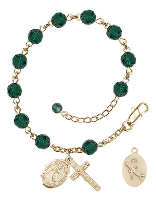 Adjustable 14 Karat Gold 6mm Austrian Crystal Saint Joseph of Cupertino Rosary Bracelet in Emerald