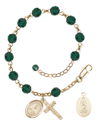 14kt Gold 6mm Austrian Crystal Scapular Rosary Bracelet in Emerald Engraved Catholic Saint Jewelry