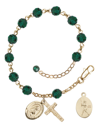 Adjustable 14 Karat Gold 6mm Austrian Crystal Saint Rita / Baseball Rosary Bracelet in Emerald
