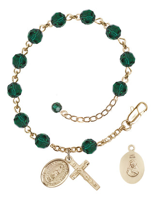 14kt Gold 6mm Austrian Crystal Our Lady of Guadalupe Rosary Bracelet in Emerald Engraved Catholic Saint Jewelry