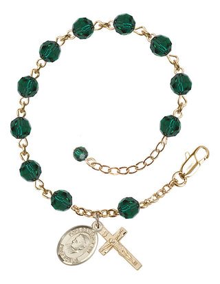 Adjustable 14 Karat Gold 6mm Austrian Crystal Pope Emeritace Benedict XVI Rosary Bracelet in Emerald