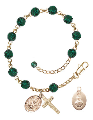 Adjustable 14 Karat Gold 6mm Austrian Crystal Our Lady of Czestochowa Rosary Bracelet in Emerald