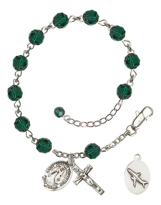 Adjustable Sterling Silver 6mm Austrian Crystal Saint Joseph of Cupertino Rosary Bracelet in Emerald