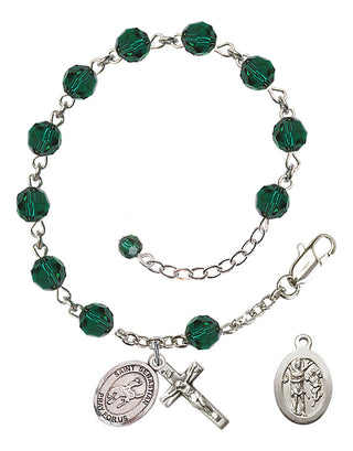 Adjustable Sterling Silver 6mm Austrian Crystal Saint Sebastian / Rodeo Rosary Bracelet in Emerald