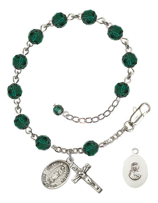 Sterling Silver 6mm Austrian Crystal Our Lady of Guadalupe Rosary Bracelet in Emerald Engraved Catholic Saint Jewelry