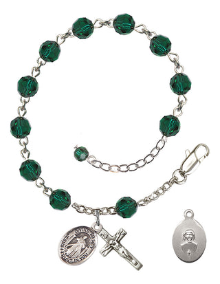 Adjustable Sterling Silver 6mm Austrian Crystal Divine Mercy Rosary Bracelet in Emerald