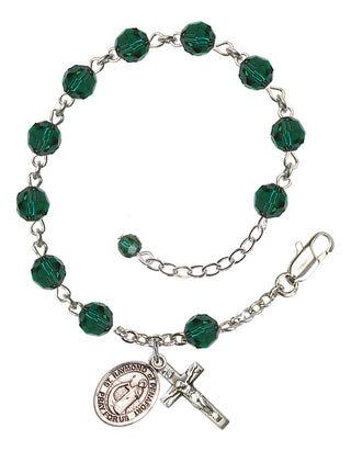 Sterling Silver 6mm Austrian Crystal Saint Raymond of Penafort Rosary Bracelet in Emerald Engraved Catholic Saint Jewelry