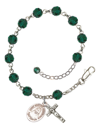 Sterling Silver 6mm Austrian Crystal Saint Pauline Visintainer Rosary Bracelet in Emerald Engraved Catholic Saint Jewelry