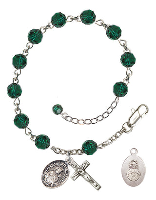 Adjustable Sterling Silver 6mm Austrian Crystal Our Lady of Czestochowa Rosary Bracelet in Emerald