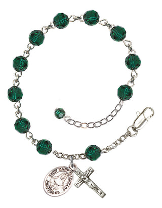 Sterling Silver 6mm Austrian Crystal Saint Mary Mackillop Rosary Bracelet in Emerald Engraved Catholic Saint Jewelry