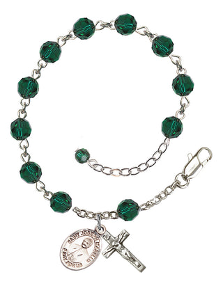 Sterling Silver 6mm Austrian Crystal Saint Joseph Marello Rosary Bracelet in Emerald Engraved Catholic Saint Jewelry