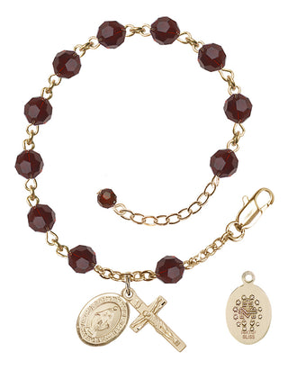 14kt Gold-Filled 6mm Austrian Crystal Miraculous Rosary Bracelet in Garnet Engraved Catholic Saint Jewelry