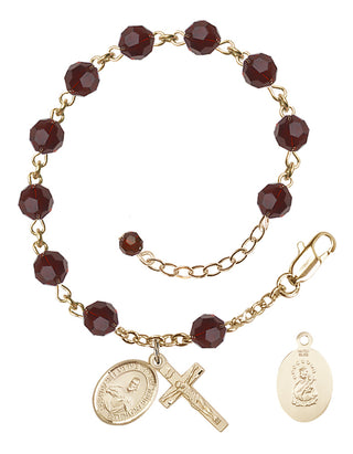 14kt Gold-Filled 6mm Austrian Crystal Scapular Rosary Bracelet in Garnet Engraved Catholic Saint Jewelry