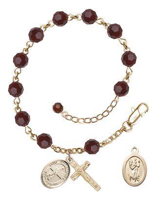Adjustable 14 Karat Gold-Filled 6mm Austrian Crystal Saint Christopher/Volleyball Rosary Bracelet in Garnet