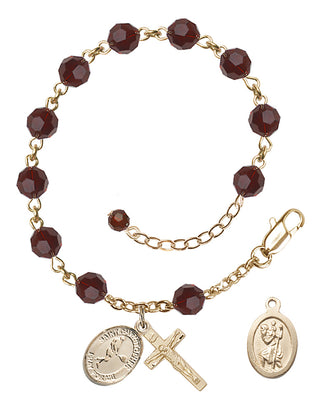 Adjustable 14 Karat Gold-Filled 6mm Austrian Crystal Saint Christopher/Tennis Rosary Bracelet in Garnet