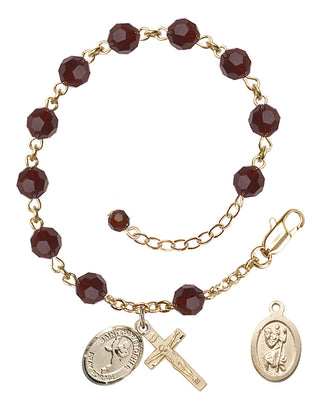 Adjustable 14 Karat Gold-Filled 6mm Austrian Crystal Saint Christopher/Martial Arts Rosary Bracelet in Garnet