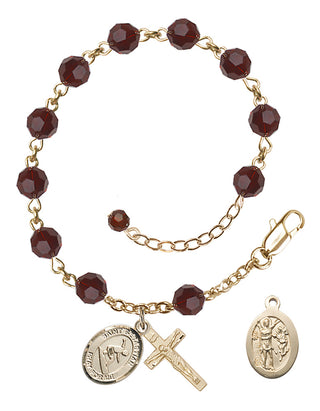 Adjustable 14 Karat Gold-Filled 6mm Austrian Crystal Saint Sebastian/Surfing Rosary Bracelet in Garnet