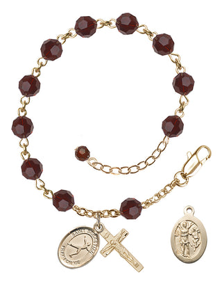 Adjustable 14 Karat Gold-Filled 6mm Austrian Crystal Saint Sebastian/Figure Skating Rosary Bracelet in Garnet