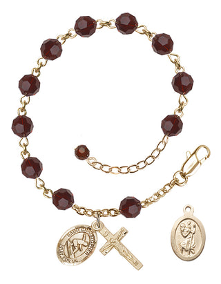 Adjustable 14 Karat Gold-Filled 6mm Austrian Crystal Saint Christopher/Surfing Rosary Bracelet in Garnet