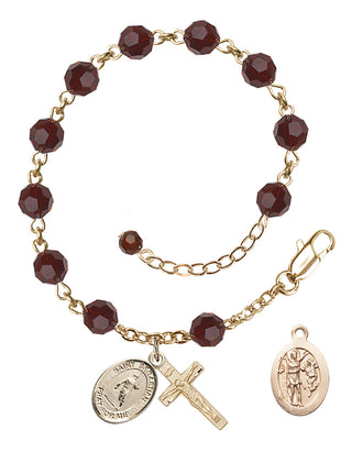Adjustable 14 Karat Gold-Filled 6mm Austrian Crystal Saint Sebastian / Rugby Rosary Bracelet in Garnet