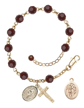 Adjustable 14 Karat Gold-Filled 6mm Austrian Crystal Saint Sebastian / Archery Rosary Bracelet in Garnet