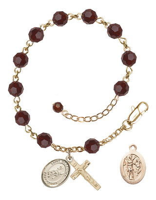 Adjustable 14 Karat Gold-Filled 6mm Austrian Crystal Saint Sebastian / Rodeo Rosary Bracelet in Garnet