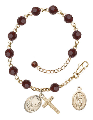 Adjustable 14 Karat Gold-Filled 6mm Austrian Crystal Saint Christopher / Fishing Rosary Bracelet in Garnet