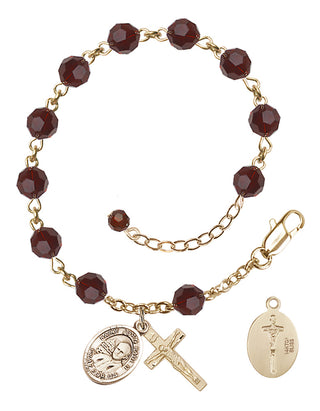 Adjustable 14 Karat Gold-Filled 6mm Austrian Crystal Saint John Paul II Rosary Bracelet in Garnet