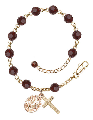14kt Gold-Filled 6mm Austrian Crystal Saint Catherine of Bologna Rosary Bracelet in Garnet Engraved Catholic Saint Jewelry