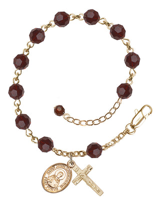 14kt Gold-Filled 6mm Austrian Crystal Saint John Chrysostom Rosary Bracelet in Garnet Engraved Catholic Saint Jewelry