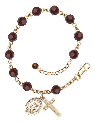 14kt Gold-Filled 6mm Austrian Crystal Bl. Herman the Cripple Rosary Bracelet in Garnet Engraved Catholic Saint Jewelry