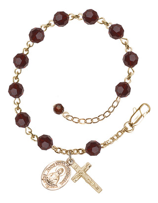 14kt Gold-Filled 6mm Austrian Crystal Saint Lydia Purpuraria Rosary Bracelet in Garnet Engraved Catholic Saint Jewelry