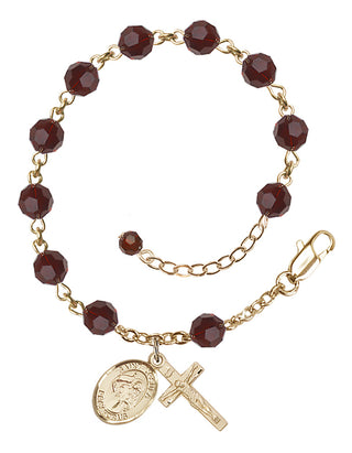 14kt Gold 6mm Austrian Crystal Saint Ursula Rosary Bracelet in Garnet Engraved Catholic Saint Jewelry